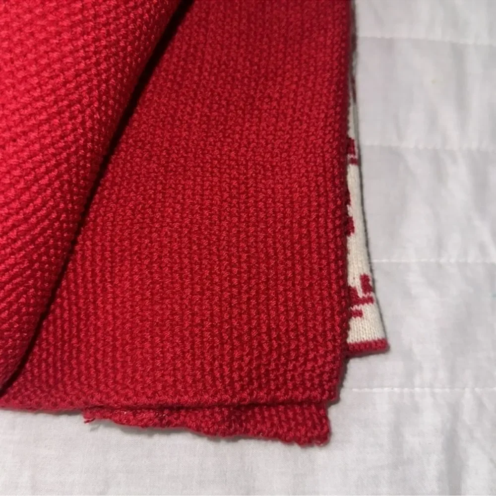 cupcakes & cashmere 3 Tea Towels Ivory Tan Red Christmas Bow Tie Cotton Knit
